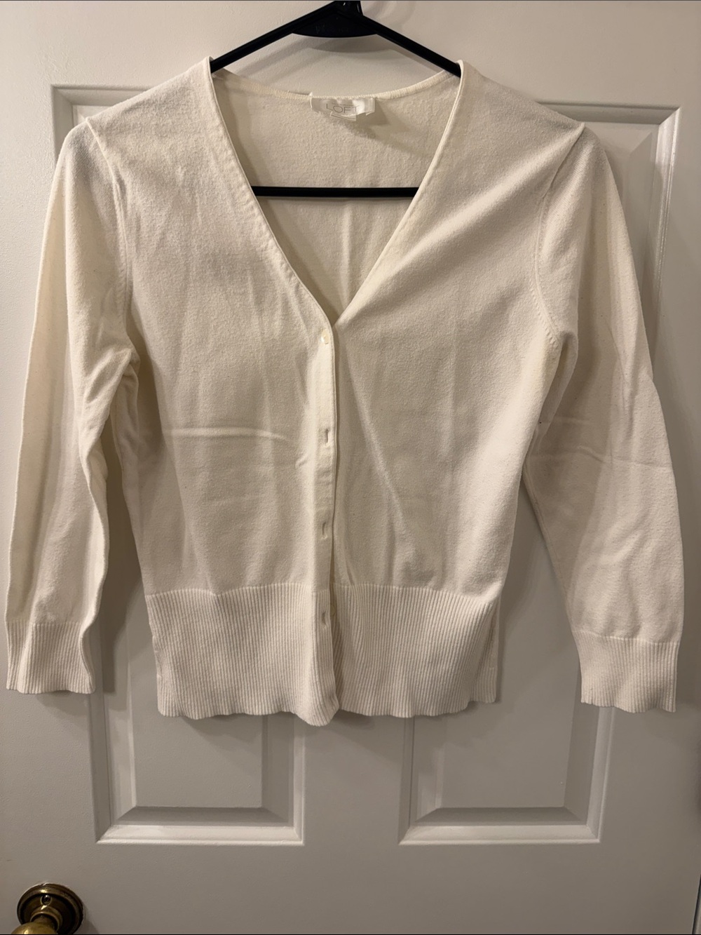 LOFT Cream V-Neck Button-Front Cardigan